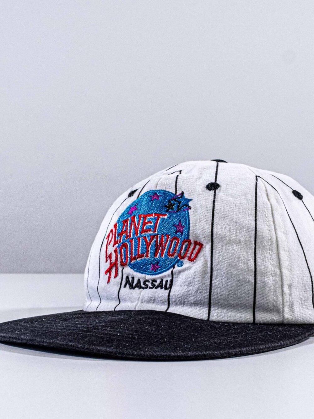 Vintage Planet Hollywood Nassau Hat Snapback Pinstripe 90s Promo Cap VTG